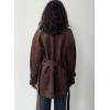 imagechouyatou Womens Fall Boyfriend Faux Suede Leather Jacket Notch Lapel Belted Midi Long Shacket CoatCoffee
