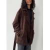 imagechouyatou Womens Fall Boyfriend Faux Suede Leather Jacket Notch Lapel Belted Midi Long Shacket CoatCoffee