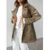imagechouyatou Womens Fall Boyfriend Faux Suede Leather Jacket Notch Lapel Belted Midi Long Shacket CoatKhaki