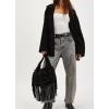 imagechouyatou Womens Fall Casual Faux Suede Leather Jacket Boyfriend Button Down Shacket Coat with PocketsBlack