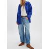 imagechouyatou Womens Fall Casual Faux Suede Leather Jacket Boyfriend Button Down Shacket Coat with PocketsBlue
