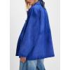 imagechouyatou Womens Fall Casual Faux Suede Leather Jacket Boyfriend Button Down Shacket Coat with PocketsBlue