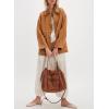 imagechouyatou Womens Fall Casual Faux Suede Leather Jacket Boyfriend Button Down Shacket Coat with PocketsCamel