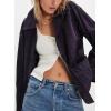 imagechouyatou Womens Fall Casual Faux Suede Leather Jacket Boyfriend Button Down Shacket Coat with PocketsNavy Blue