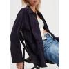 imagechouyatou Womens Fall Casual Faux Suede Leather Jacket Boyfriend Button Down Shacket Coat with PocketsNavy Blue