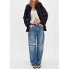 imagechouyatou Womens Fall Casual Faux Suede Leather Jacket Boyfriend Button Down Shacket Coat with PocketsNavy Blue