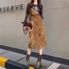imagechouyatou Womens Fall Corduroy Adjustable Strap Overall Dress Pinafore Elegant Midi Tank DressBrown