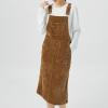 imagechouyatou Womens Fall Corduroy Adjustable Strap Overall Dress Pinafore Elegant Midi Tank DressBrown