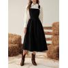 imagechouyatou Womens Fall Corduroy Overall Dress Adjustable Strap A Line Flare Pinafore Midi Jumper DressBlack