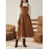 imagechouyatou Womens Fall Corduroy Overall Dress Adjustable Strap A Line Flare Pinafore Midi Jumper DressBrown