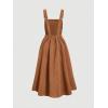imagechouyatou Womens Fall Corduroy Overall Dress Adjustable Strap A Line Flare Pinafore Midi Jumper DressBrown