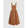 imagechouyatou Womens Fall Corduroy Overall Dress Adjustable Strap A Line Flare Pinafore Midi Jumper DressBrown