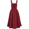 imagechouyatou Womens Fall Corduroy Overall Dress Adjustable Strap A Line Flare Pinafore Midi Jumper DressRed