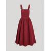 imagechouyatou Womens Fall Corduroy Overall Dress Adjustable Strap A Line Flare Pinafore Midi Jumper DressRed