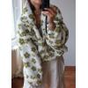 imagechouyatou Womens Fall Cute Floral Faux Fur Pullover Fleece Sweatshirt Y2k Casual Zip Up Winter Sherpa JacketGreen