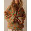 imagechouyatou Womens Fall Cute Floral Faux Fur Pullover Fleece Sweatshirt Y2k Casual Zip Up Winter Sherpa JacketGreen Orange