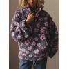 imagechouyatou Womens Fall Cute Floral Faux Fur Pullover Fleece Sweatshirt Y2k Casual Zip Up Winter Sherpa JacketGrey Pink