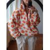 imagechouyatou Womens Fall Cute Floral Faux Fur Pullover Fleece Sweatshirt Y2k Casual Zip Up Winter Sherpa JacketOrange