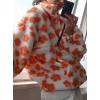 imagechouyatou Womens Fall Cute Floral Faux Fur Pullover Fleece Sweatshirt Y2k Casual Zip Up Winter Sherpa JacketOrange