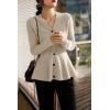 imagechouyatou Womens Fall Lightweight Peplum Cardigan Sweater Button Down Cardigan Jacket Business Casual TopApricot