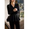 imagechouyatou Womens Fall Lightweight Peplum Cardigan Sweater Button Down Cardigan Jacket Business Casual TopBlack