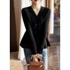 imagechouyatou Womens Fall Lightweight Peplum Cardigan Sweater Button Down Cardigan Jacket Business Casual TopBlack