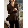 imagechouyatou Womens Fall Lightweight Peplum Cardigan Sweater Button Down Cardigan Jacket Business Casual TopBrown