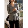imagechouyatou Womens Fall Lightweight Peplum Cardigan Sweater Button Down Cardigan Jacket Business Casual TopGrey