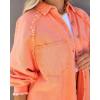imagechouyatou Womens Fall Oversized Jean Jacket Casual Button Down Denim Shacket JacketOrange