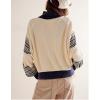 imagechouyatou Womens Fall Tribal Patterned Pullover Sweater Mock Neck Color Block Knit Jumper Sweater TopApricot