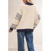 imagechouyatou Womens Fall Tribal Patterned Pullover Sweater Mock Neck Color Block Knit Jumper Sweater TopApricot