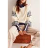 imagechouyatou Womens Fall Tribal Patterned Pullover Sweater Mock Neck Color Block Knit Jumper Sweater TopApricot
