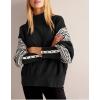 imagechouyatou Womens Fall Tribal Patterned Pullover Sweater Mock Neck Color Block Knit Jumper Sweater TopBlack