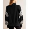 imagechouyatou Womens Fall Tribal Patterned Pullover Sweater Mock Neck Color Block Knit Jumper Sweater TopBlack