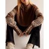 imagechouyatou Womens Fall Tribal Patterned Pullover Sweater Mock Neck Color Block Knit Jumper Sweater TopBrown