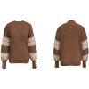 imagechouyatou Womens Fall Tribal Patterned Pullover Sweater Mock Neck Color Block Knit Jumper Sweater TopBrown