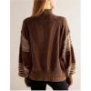 imagechouyatou Womens Fall Tribal Patterned Pullover Sweater Mock Neck Color Block Knit Jumper Sweater TopBrown