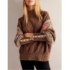 imagechouyatou Womens Fall Tribal Patterned Pullover Sweater Mock Neck Color Block Knit Jumper Sweater TopBrown