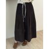 imagechouyatou Womens Fall Winter Corduroy Culottes Cropped Pants Elastic High Waisted Loose Wide Leg PalazzoBrown