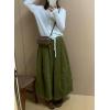 imagechouyatou Womens Fall Winter Corduroy Culottes Cropped Pants Elastic High Waisted Loose Wide Leg PalazzoGreen