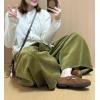 imagechouyatou Womens Fall Winter Corduroy Culottes Cropped Pants Elastic High Waisted Loose Wide Leg PalazzoGreen