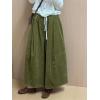 imagechouyatou Womens Fall Winter Corduroy Culottes Cropped Pants Elastic High Waisted Loose Wide Leg PalazzoGreen