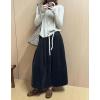imagechouyatou Womens Fall Winter Corduroy Culottes Cropped Pants Elastic High Waisted Loose Wide Leg PalazzoNavy Blue