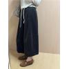 imagechouyatou Womens Fall Winter Corduroy Culottes Cropped Pants Elastic High Waisted Loose Wide Leg PalazzoNavy Blue