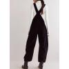 imagechouyatou Womens Fall Winter Corduroy Overalls Boyfriend Adjustable Strap Bib Jumpsuit Barrel Harem PantsBlack