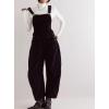 imagechouyatou Womens Fall Winter Corduroy Overalls Boyfriend Adjustable Strap Bib Jumpsuit Barrel Harem PantsBlack