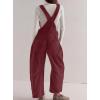 imagechouyatou Womens Fall Winter Corduroy Overalls Boyfriend Adjustable Strap Bib Jumpsuit Barrel Harem PantsBurgundy