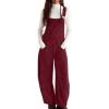 imagechouyatou Womens Fall Winter Corduroy Overalls Boyfriend Adjustable Strap Bib Jumpsuit Barrel Harem PantsBurgundy