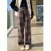 imagechouyatou Womens Fall Winter High Waist Wide Leg Plaid Office Work Wool Blend Palazzo Pants Trousers with PocketsBrown