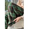 imagechouyatou Womens Fall Winter High Waist Wide Leg Plaid Office Work Wool Blend Palazzo Pants Trousers with PocketsGreen